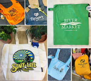 Examples of custom branded bags for independent retail store use