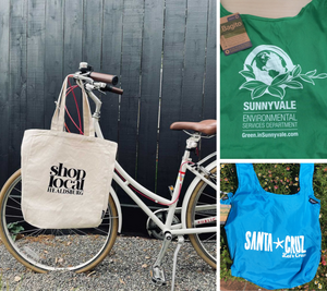 Examples of custom printed reusable bags created by Bagito for municipalities and government agencies